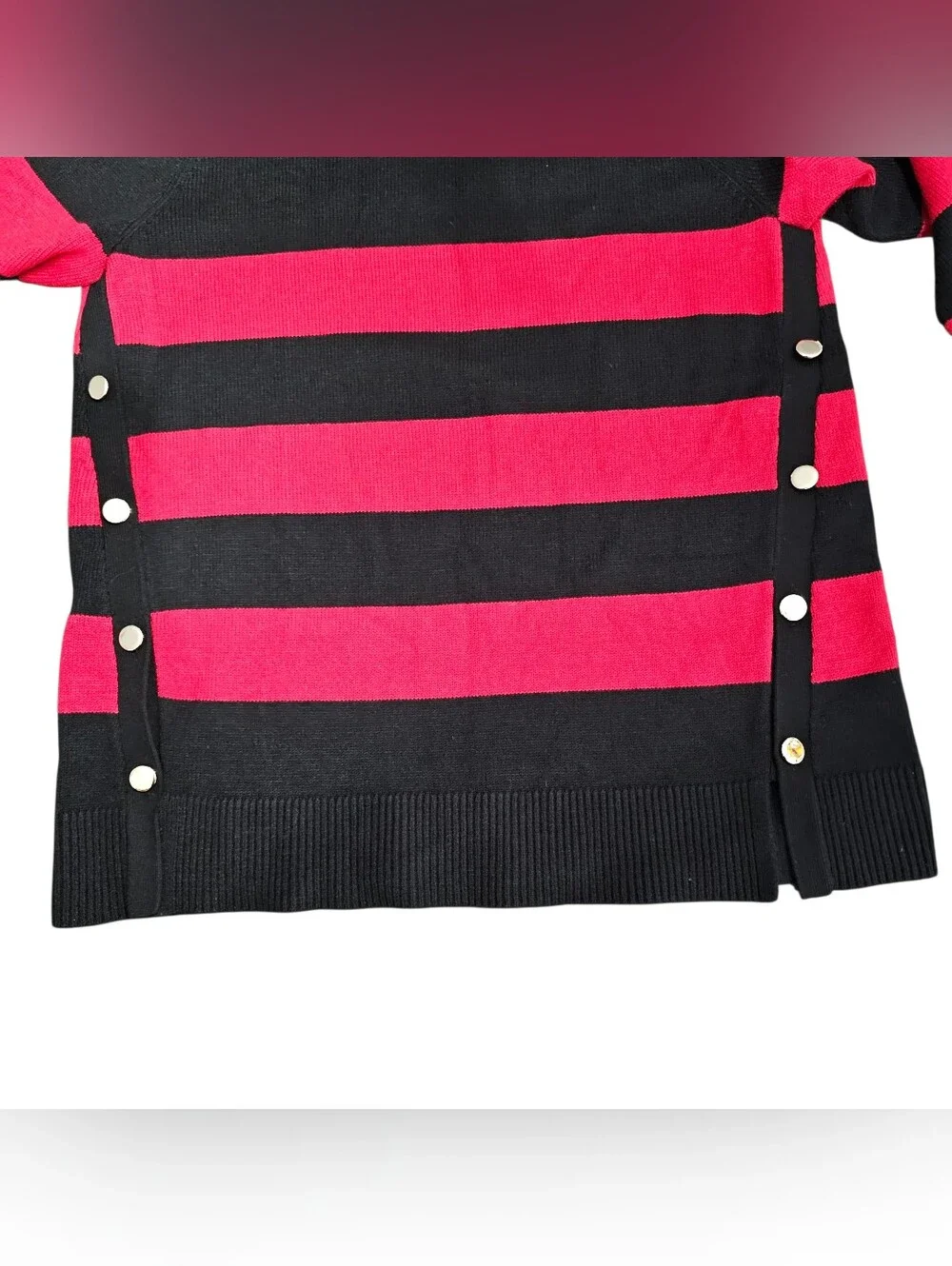 Chico's Black & Red Striped Knit Cowl Neck Pullover Sweater Long Sleeve 2 NEW